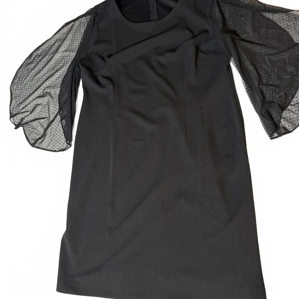 Nina Leonard XL Black Long Sleeve Dress with Sheer Puff Sleeves, Size XL